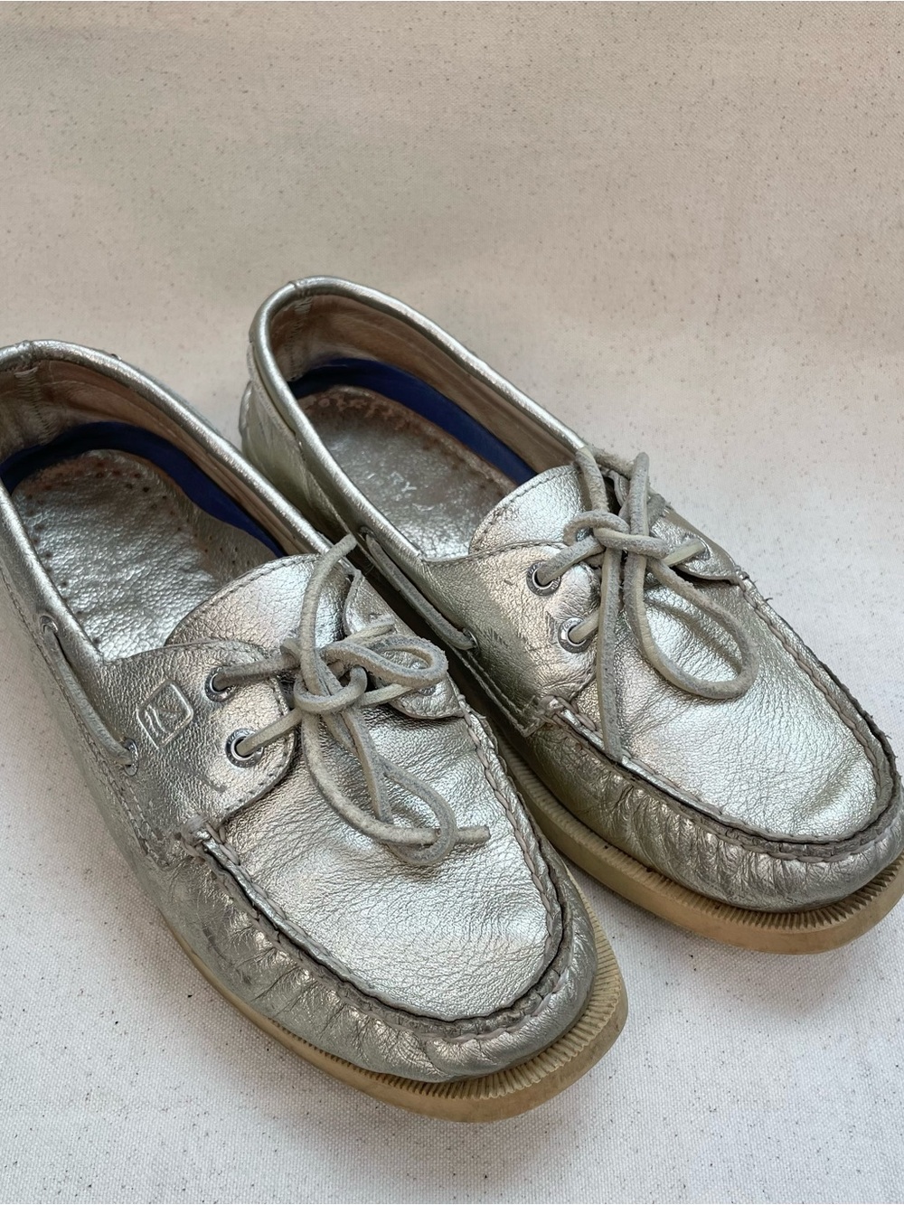 Sperry Kids Metallic Silver Moccasin Boat Shoes